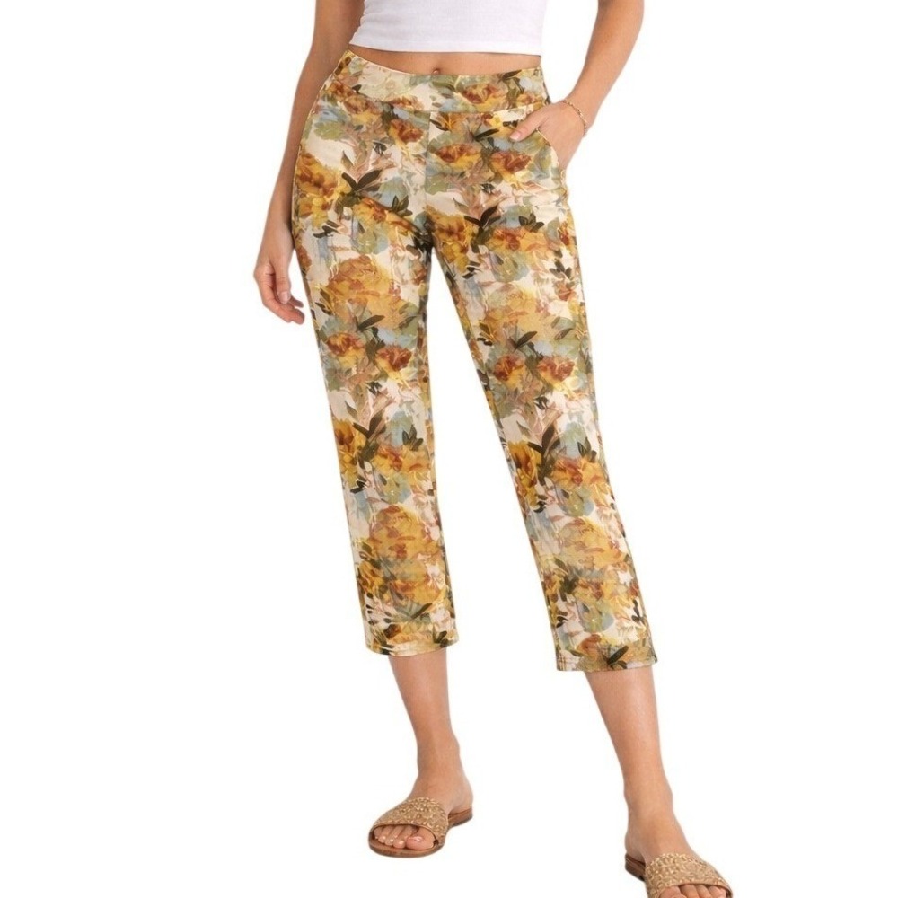 Soft Surroundings Women's Watercolor Tapestry Print Capri Pants Pull‎ On XS